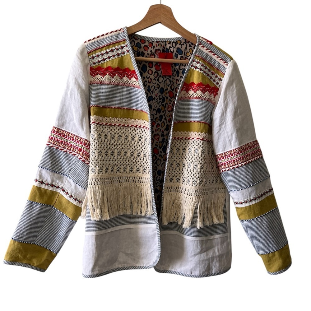 V Christina | beautiful embellished fringed linen jacket